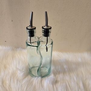 Vintage WAVY ART DECO Oil & Vinegar Cruet Art Glass Bottles